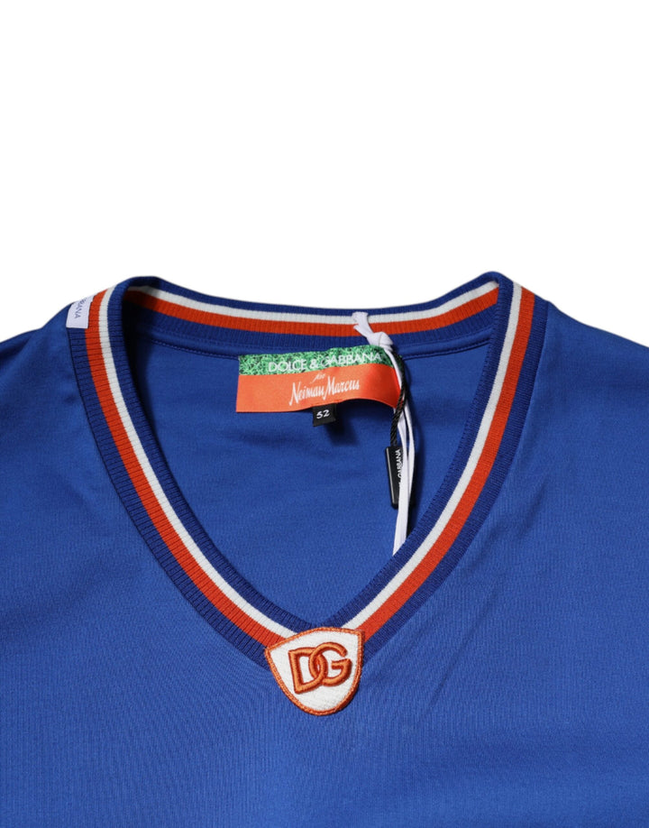 Dolce &amp; Gabbana Blue Logo V-neck Short Sleeve T-shirt
