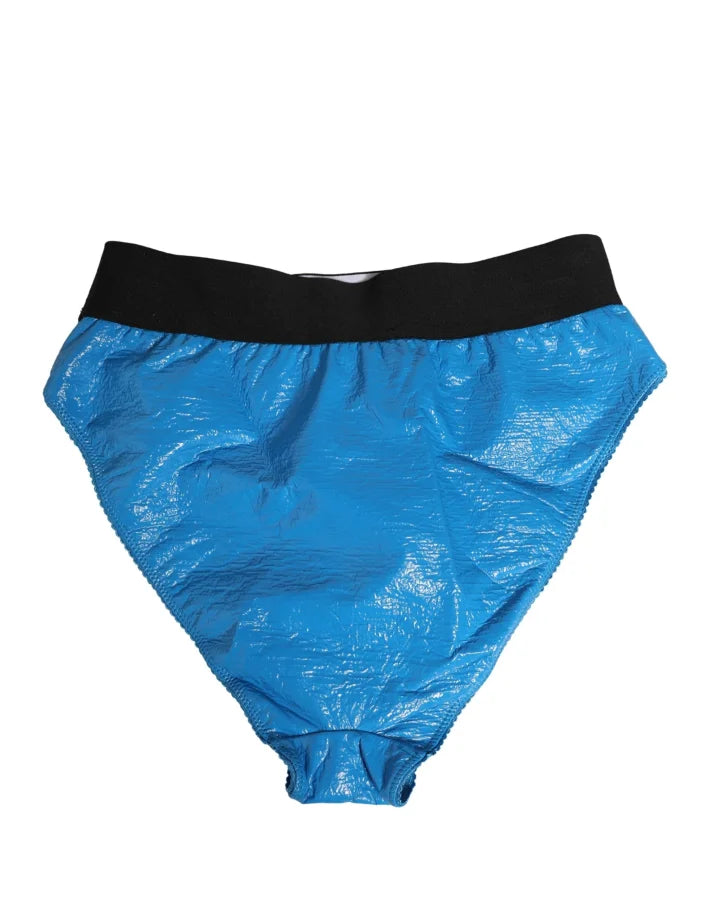 Dolce &amp; Gabbana Blue Logo Waistband High Waist Brief Underwear