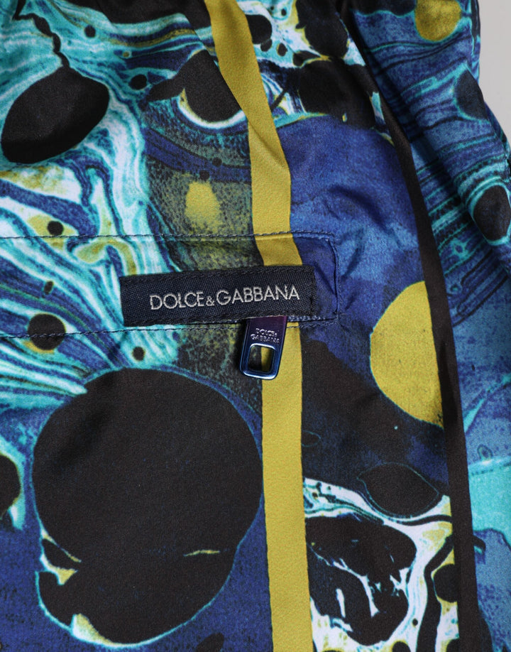 Dolce &amp; Gabbana Blue Marble Print Logo Men Boxer Short Swimwear