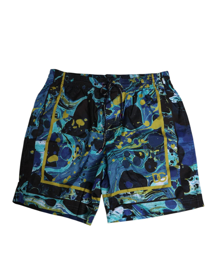 Dolce &amp; Gabbana Blue Marble Print Logo Men Boxer Short Swimwear