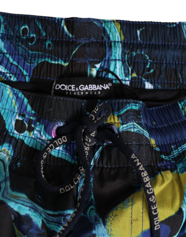 Dolce &amp; Gabbana Blue Marble Print Logo Men Boxer Short Swimwear