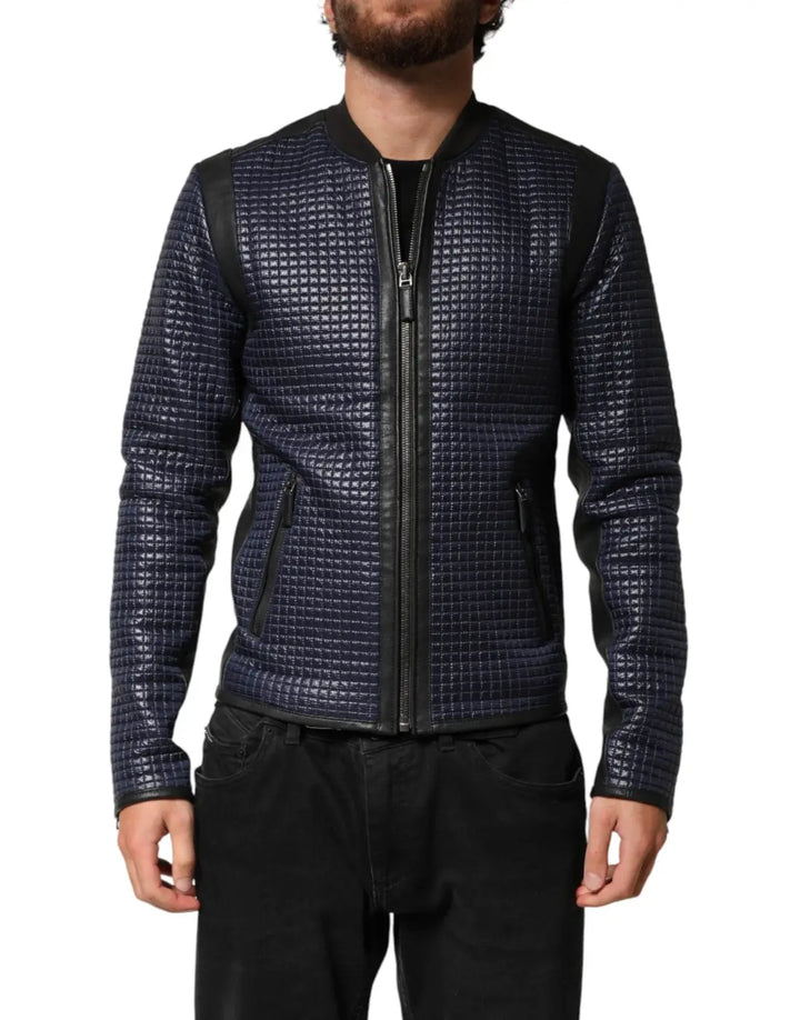 Dolce &amp; Gabbana Blue Nylon Full Zip Bomber Men Jacket