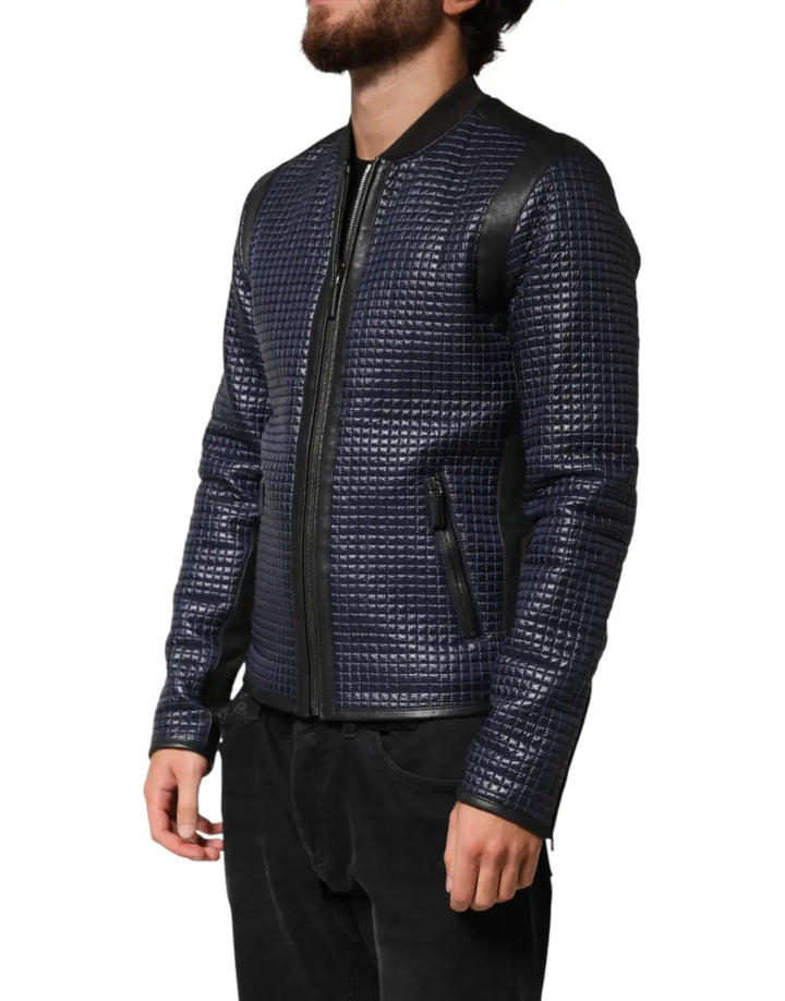 Dolce &amp; Gabbana Blue Nylon Full Zip Bomber Men Jacket