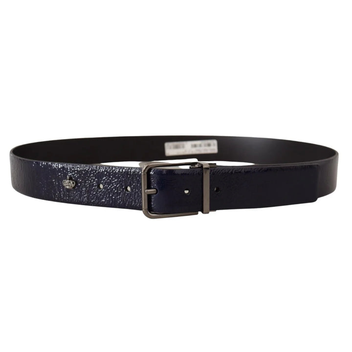 Dolce & Gabbana Blue Patent Leather Vernice Silver Logo Buckle Belt
