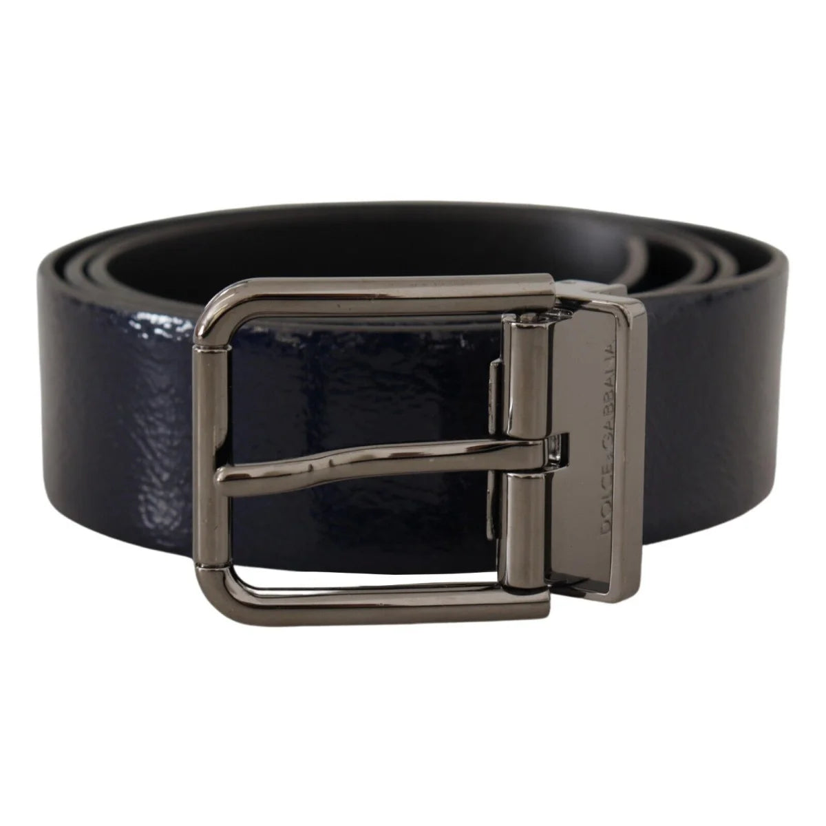 Dolce & Gabbana Blue Patent Leather Vernice Silver Logo Buckle Belt