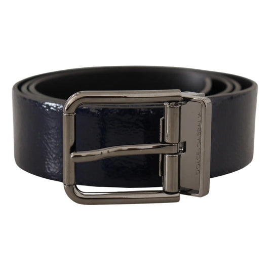 Dolce & Gabbana Blue Patent Leather Vernice Silver Logo Buckle Belt