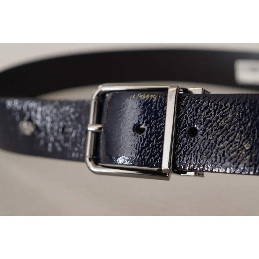 Dolce & Gabbana Blue Patent Leather Vernice Silver Logo Buckle Belt