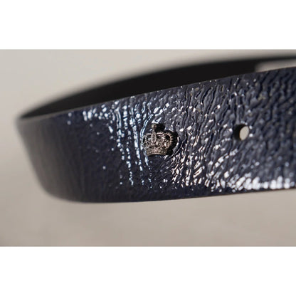 Dolce & Gabbana Blue Patent Leather Vernice Silver Logo Buckle Belt