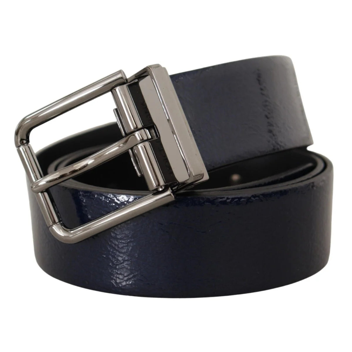 Dolce & Gabbana Blue Patent Leather Vernice Silver Logo Buckle Belt