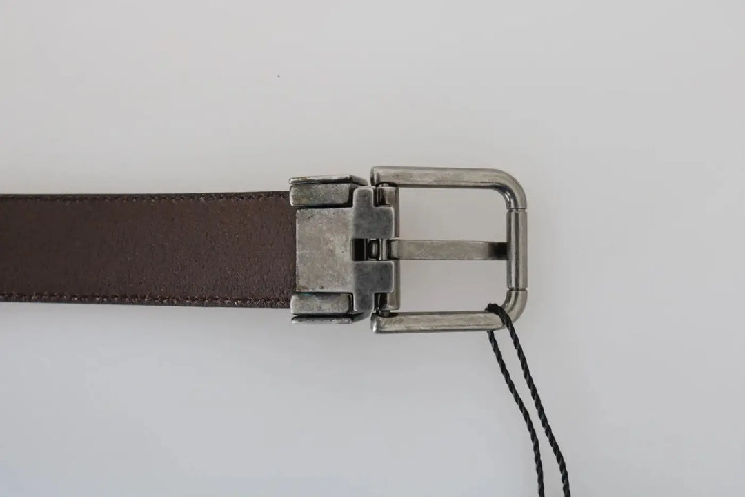 Dolce &amp; Gabbana Blue Perforated Leather Gray Buckle Belt