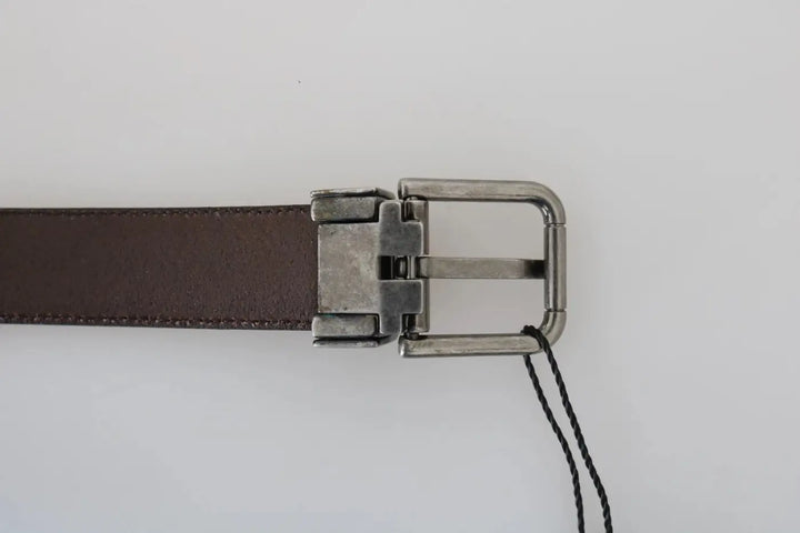 Dolce &amp; Gabbana Blue Perforated Leather Gray Buckle Belt