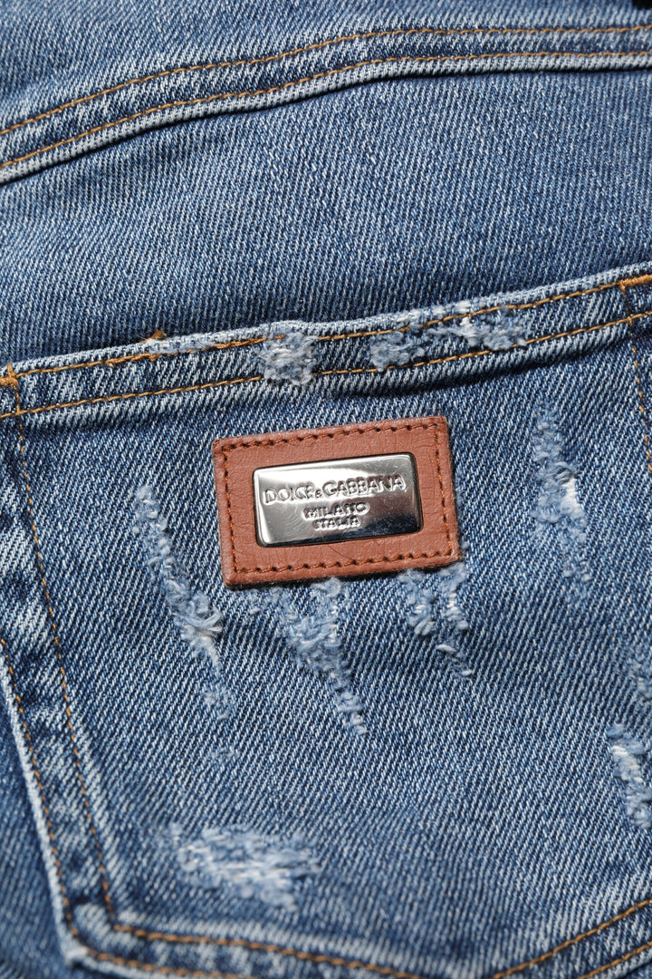 Dolce &amp; Gabbana Blue Pretty Tattered Skinny Denim Jeans