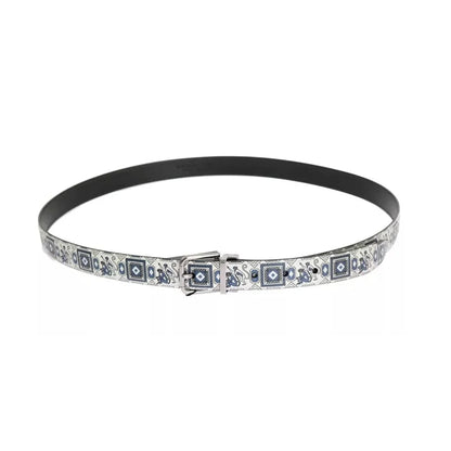 Dolce Gabbana Blue Print Silk Tie and Leather Belt Dress Set &