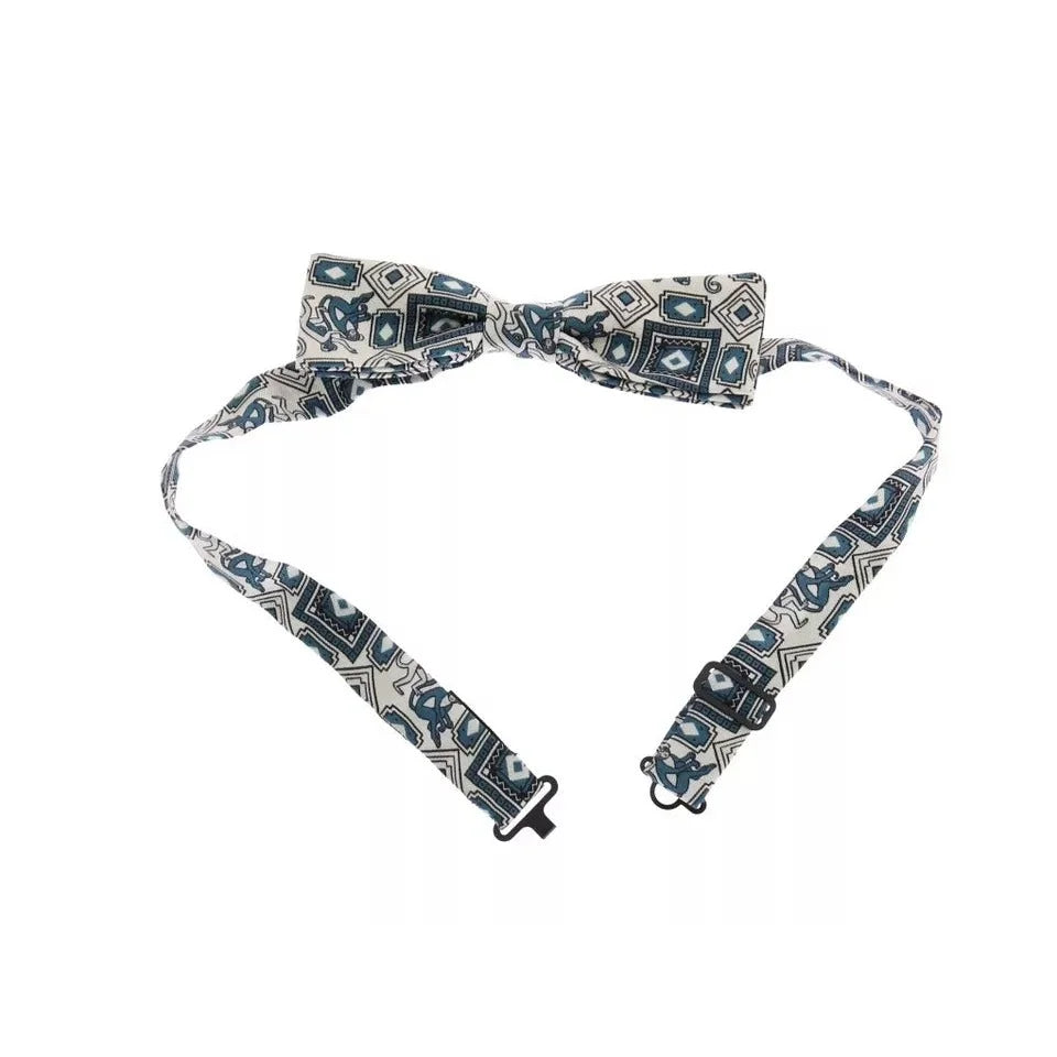 Dolce Gabbana Blue Print Silk Tie and Leather Belt Dress Set &