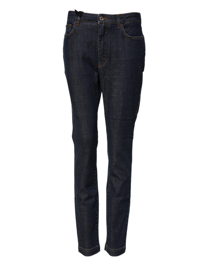Dolce &amp; Gabbana Blue Queen Patch Audrey Mid Waist Denim Jeans