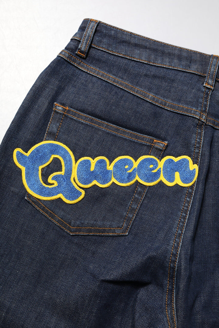Dolce &amp; Gabbana Blue Queen Patch Audrey Mid Waist Denim Jeans