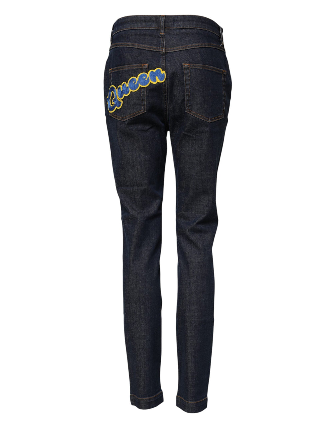 Dolce &amp; Gabbana Blue Queen Patch Audrey Mid Waist Denim Jeans