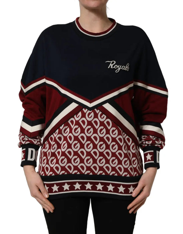 Dolce & Gabbana Blue Red Paneled ’Royals’ Patch Sweatshirt Sweater