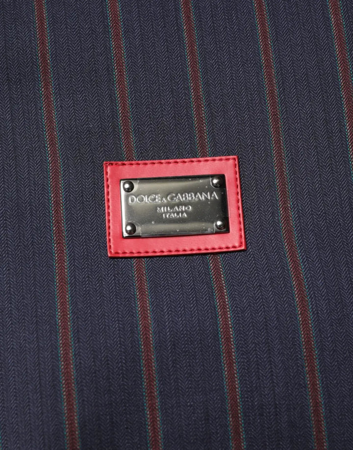 Dolce &amp; Gabbana Blue Red Striped Logo Plaque Full Zip Jacket
