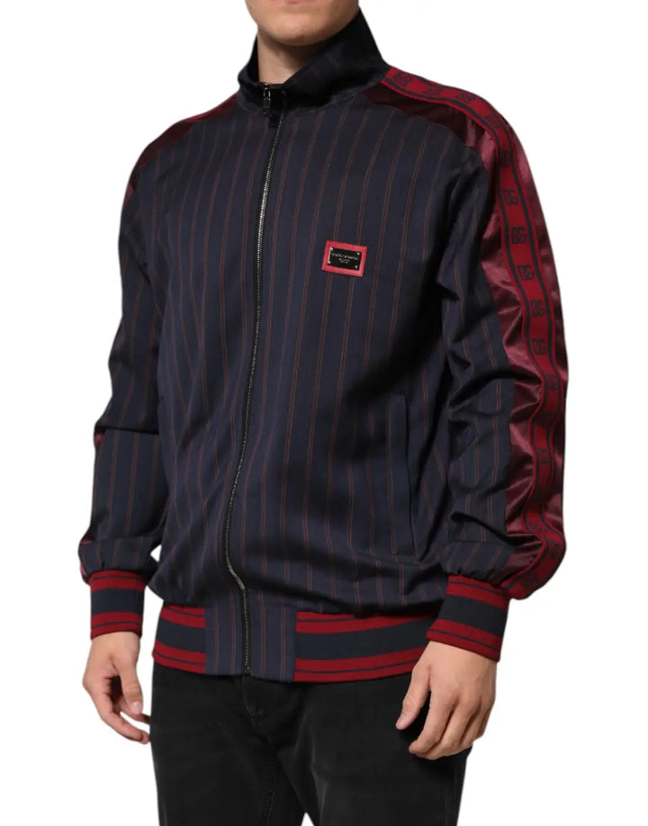 Dolce &amp; Gabbana Blue Red Striped Logo Plaque Full Zip Jacket