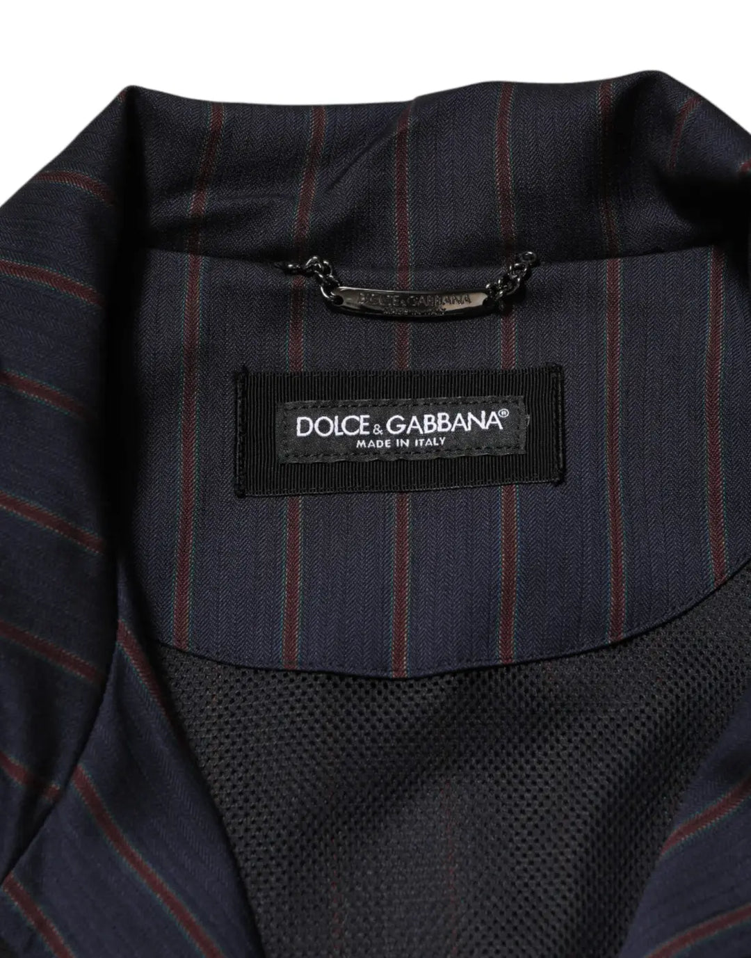 Dolce &amp; Gabbana Blue Red Striped Logo Plaque Full Zip Jacket