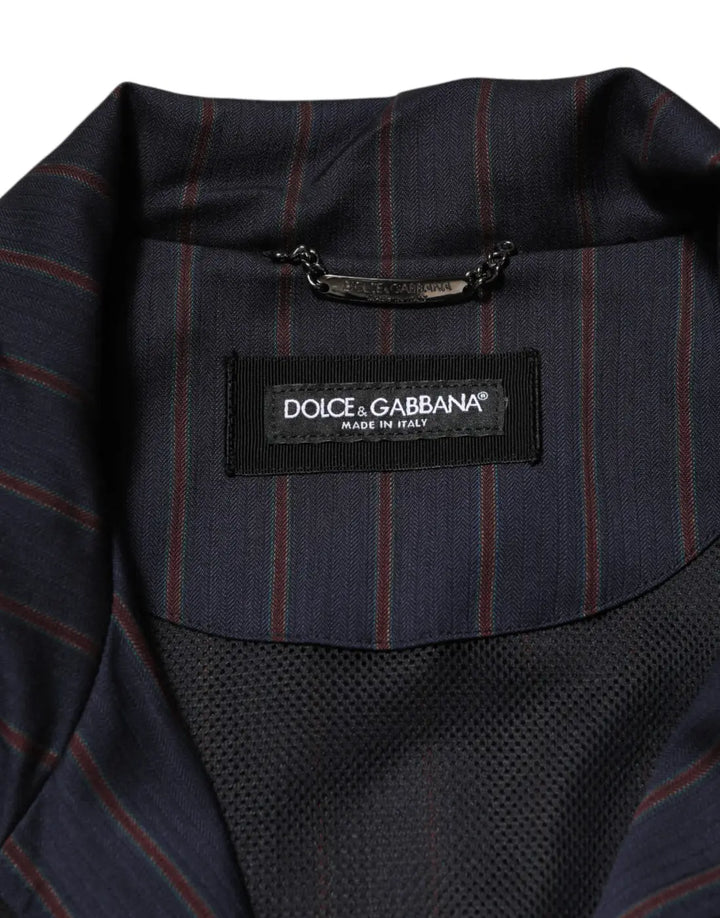 Dolce &amp; Gabbana Blue Red Striped Logo Plaque Full Zip Jacket