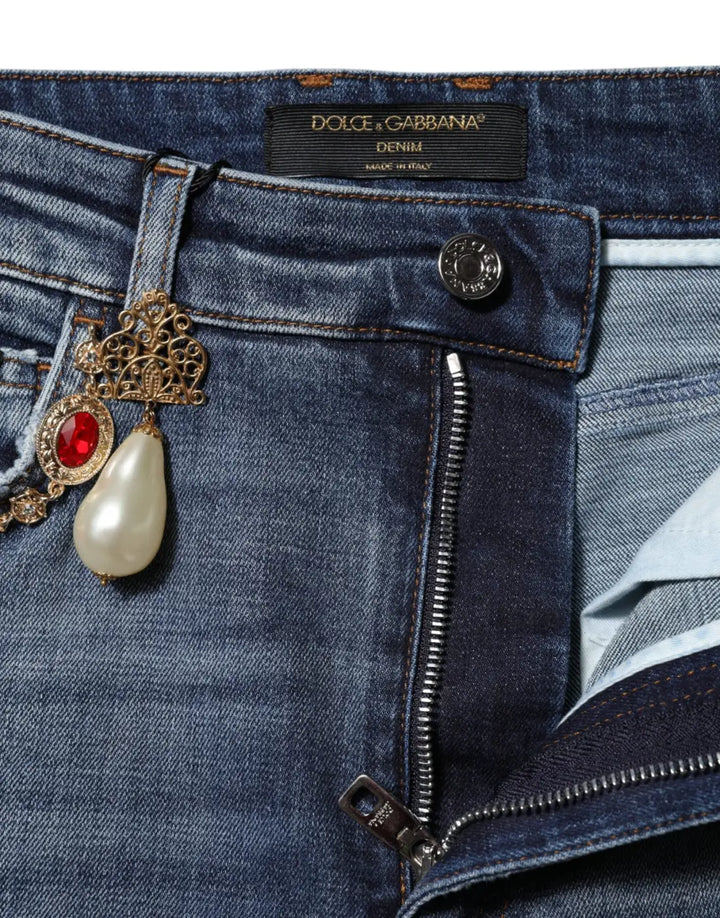 Dolce &amp; Gabbana Blue Rhinestone Embellished Denim Jeans