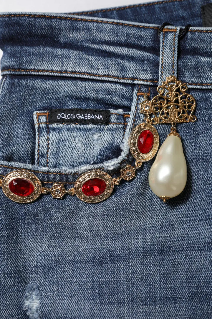 Dolce &amp; Gabbana Blue Rhinestone Embellished Denim Jeans