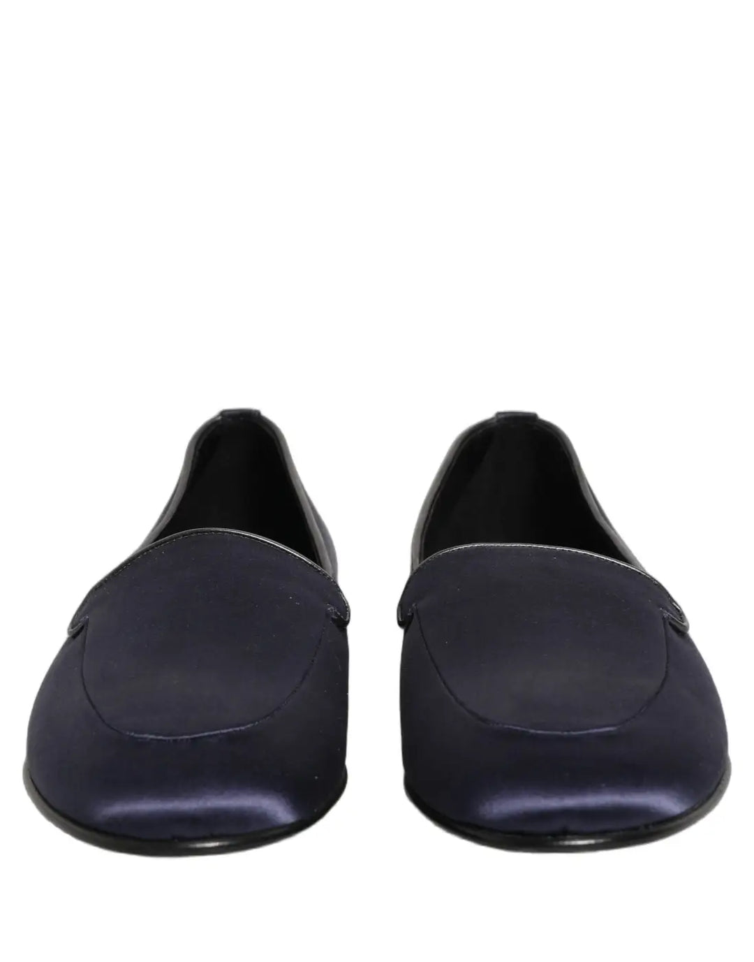Dolce &amp; Gabbana Blue Satin Logo Slip On Flats Loafers Shoes