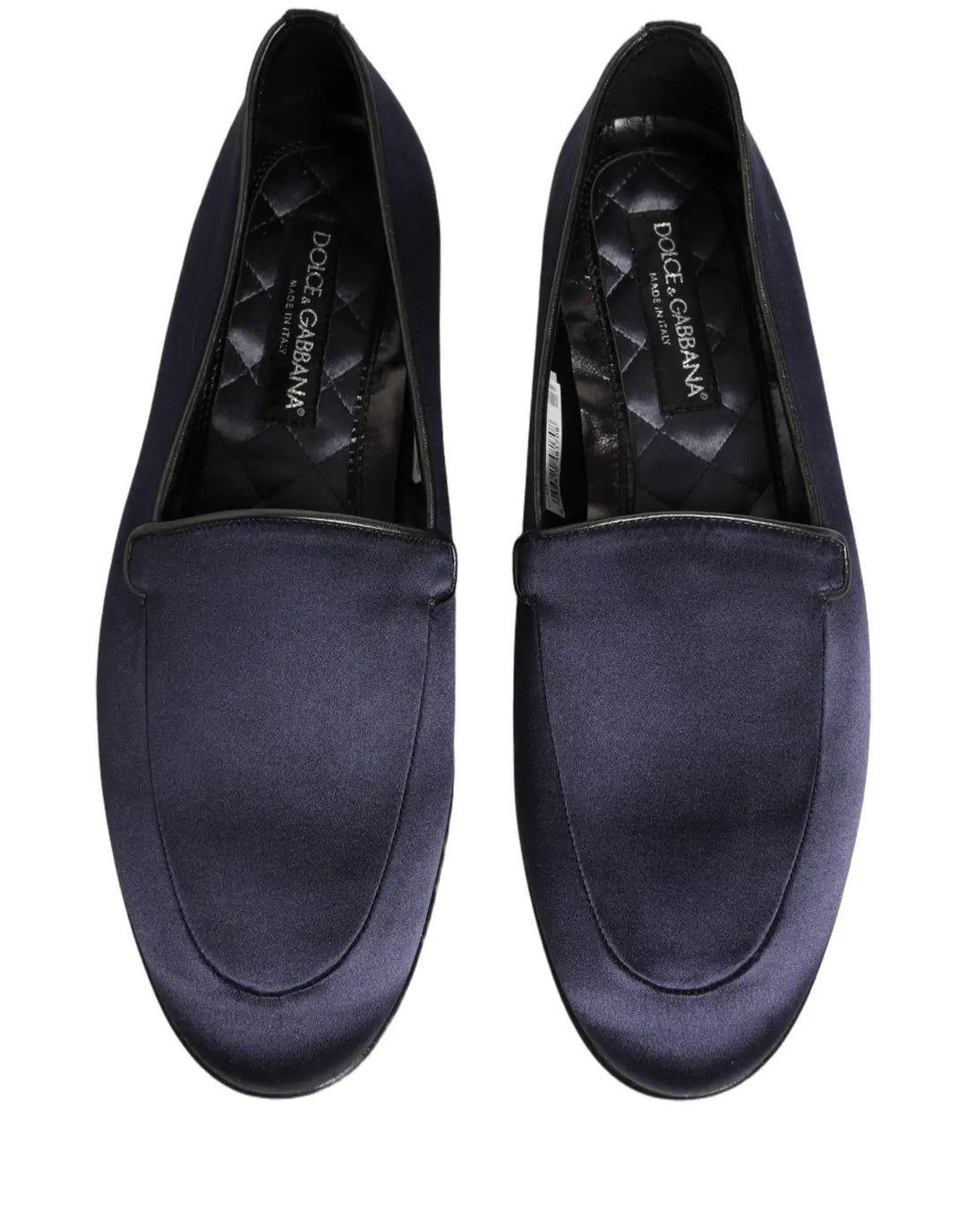 Dolce &amp; Gabbana Blue Satin Logo Slip On Flats Loafers Shoes