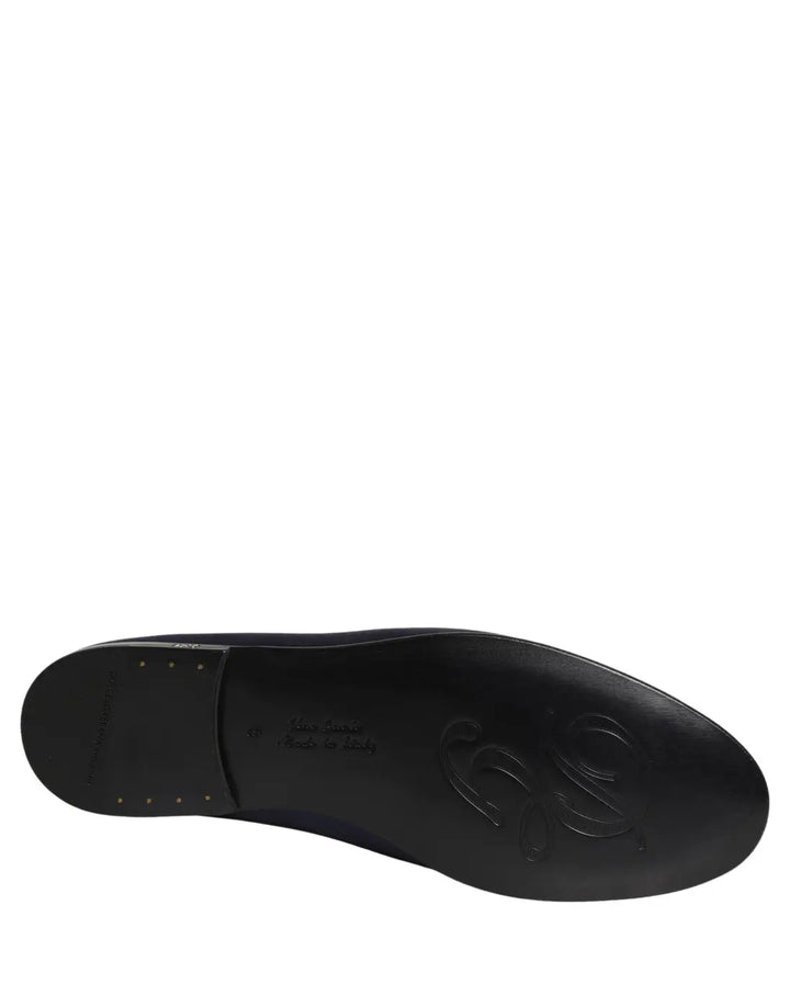 Dolce &amp; Gabbana Blue Satin Logo Slip On Flats Loafers Shoes