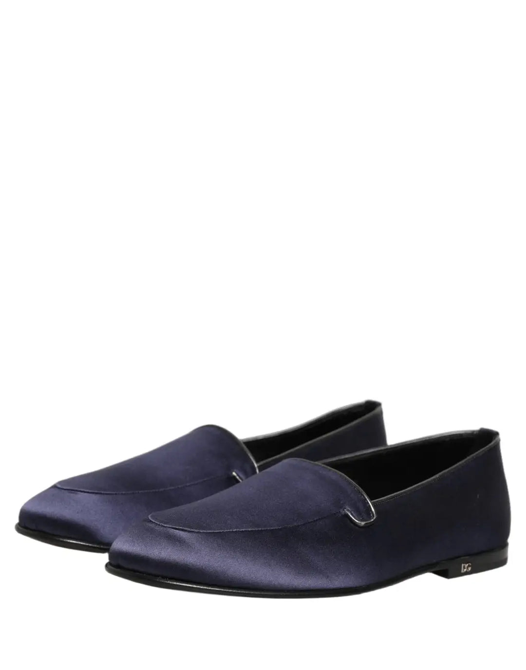 Dolce &amp; Gabbana Blue Satin Logo Slip On Flats Loafers Shoes