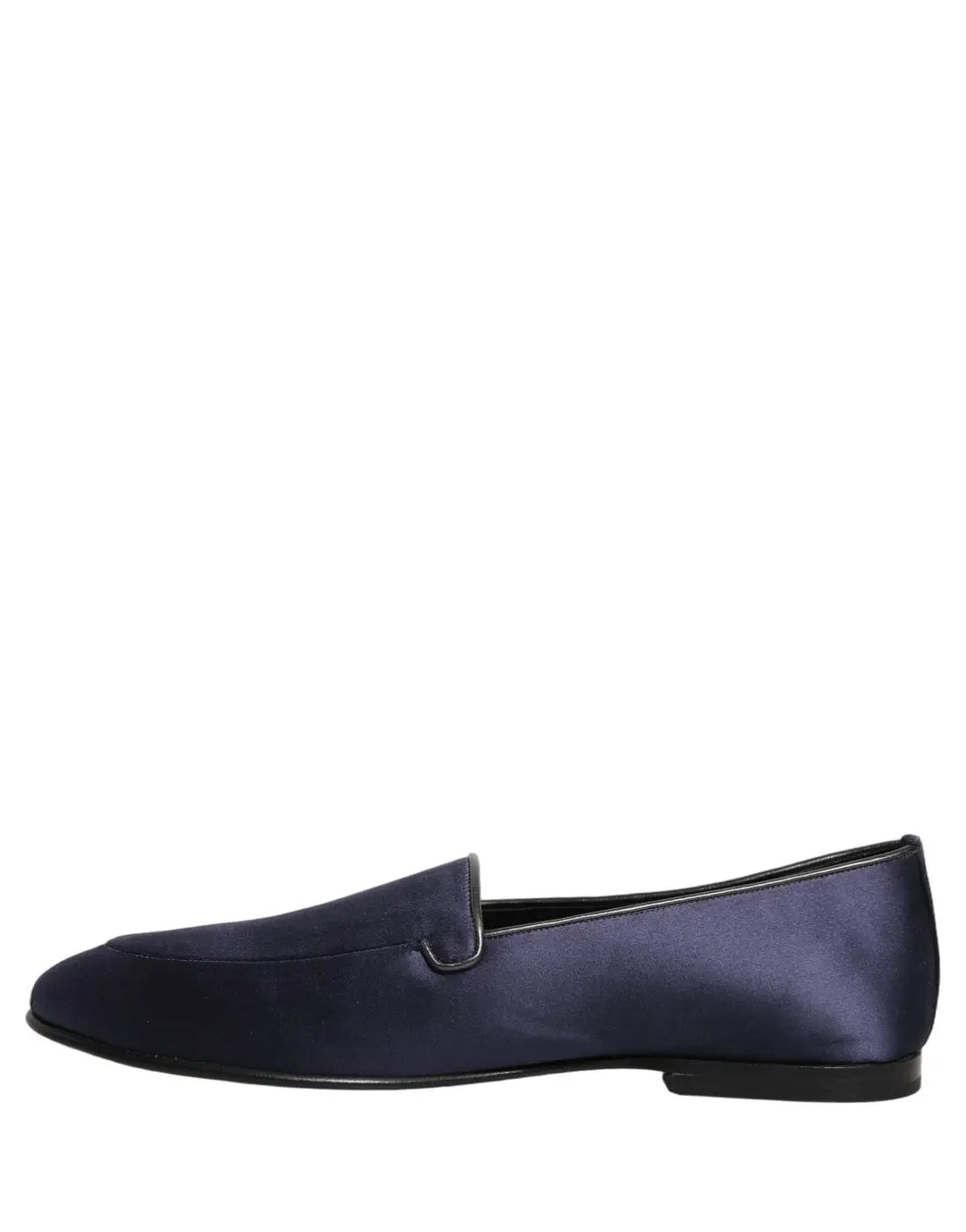 Dolce &amp; Gabbana Blue Satin Logo Slip On Flats Loafers Shoes