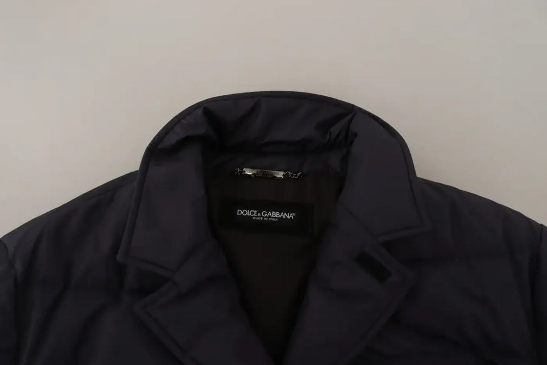 Dolce &amp; Gabbana Blue Silk Goat Coat Blouson Winter Jacket