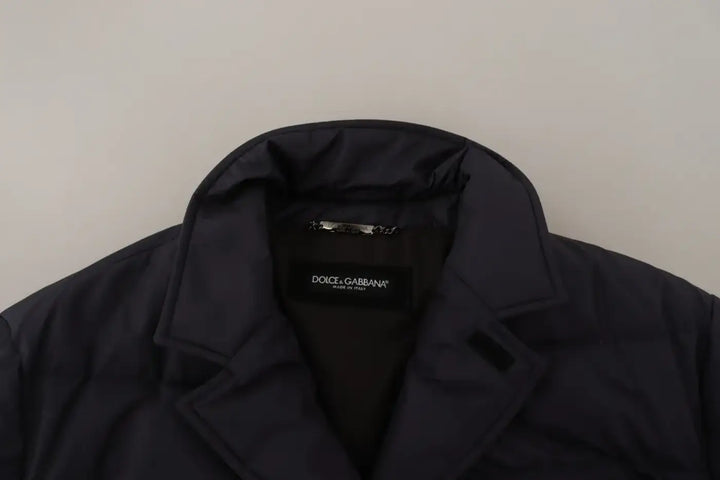 Dolce &amp; Gabbana Blue Silk Goat Coat Blouson Winter Jacket