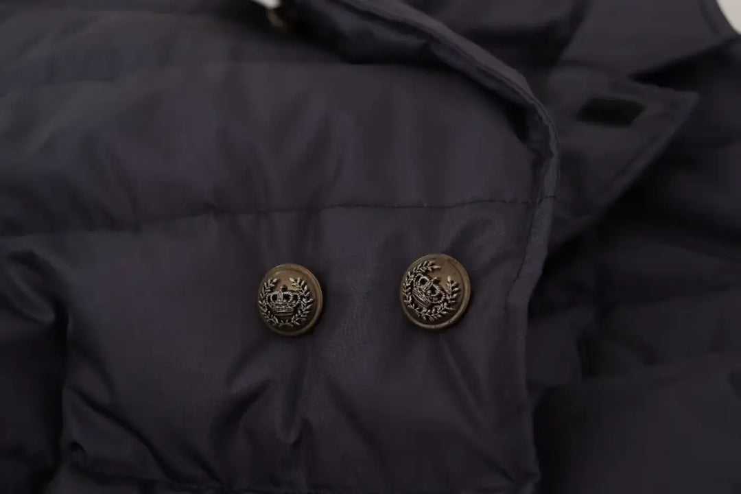 Dolce &amp; Gabbana Blue Silk Goat Coat Blouson Winter Jacket