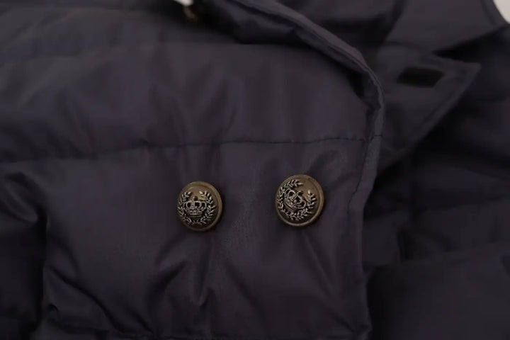 Dolce &amp; Gabbana Blue Silk Goat Coat Blouson Winter Jacket