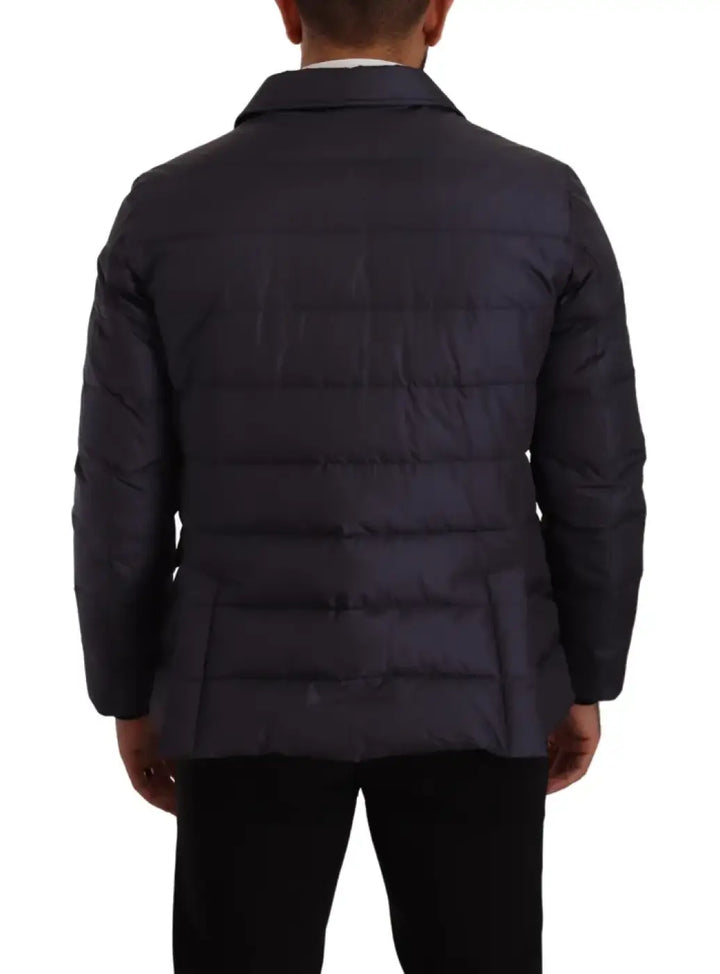 Dolce &amp; Gabbana Blue Silk Goat Coat Blouson Winter Jacket