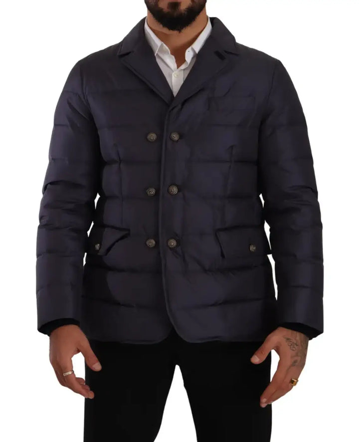 Dolce &amp; Gabbana Blue Silk Goat Coat Blouson Winter Jacket