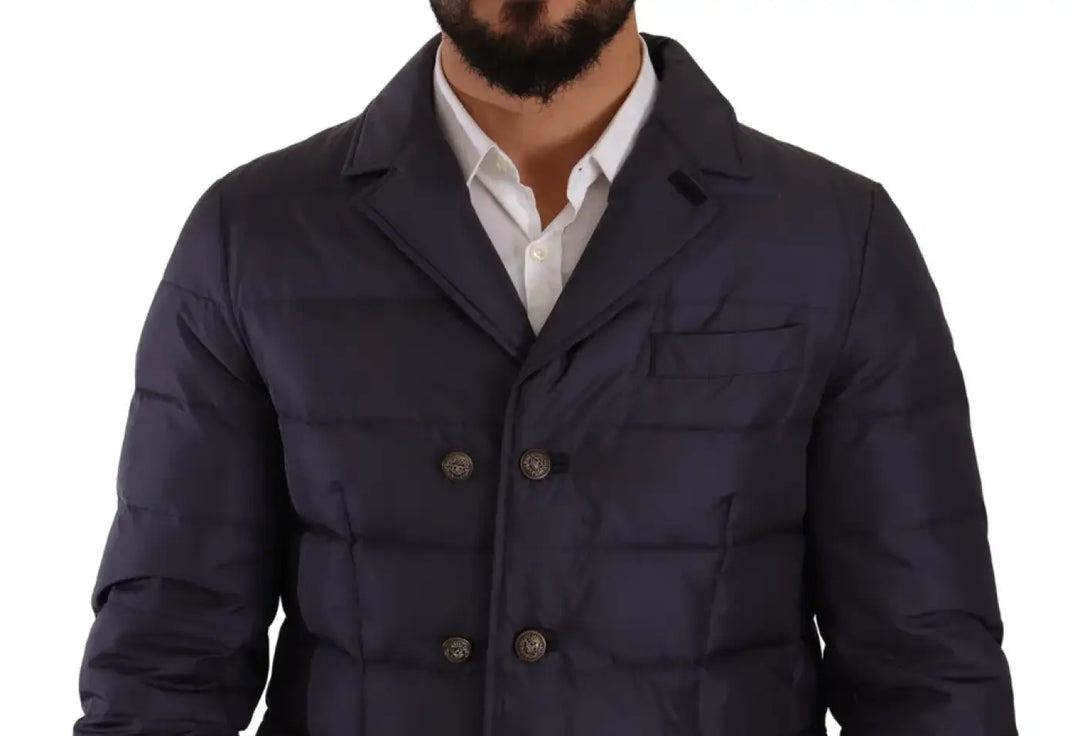 Dolce &amp; Gabbana Blue Silk Goat Coat Blouson Winter Jacket