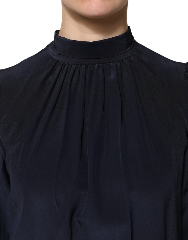 Dolce &amp; Gabbana Blouses - Women’s Blue Silk Mock Neck Long Sleeves Blouse Top
