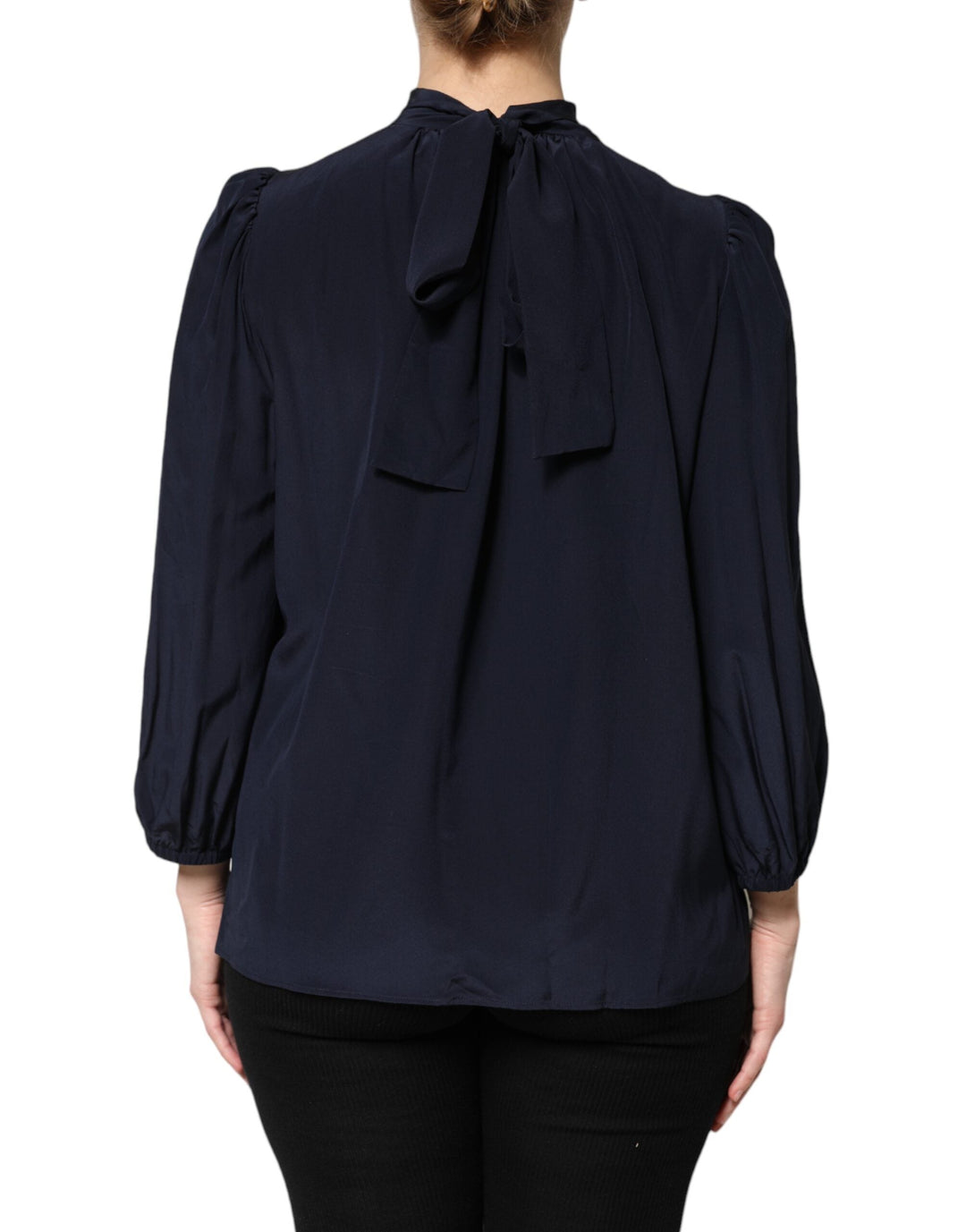 Dolce &amp; Gabbana Blouses - Women’s Blue Silk Mock Neck Long Sleeves Blouse Top