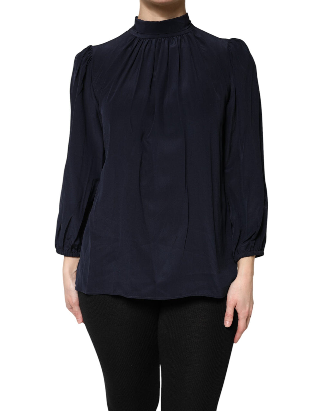 Dolce &amp; Gabbana Blouses - Women’s Blue Silk Mock Neck Long Sleeves Blouse Top