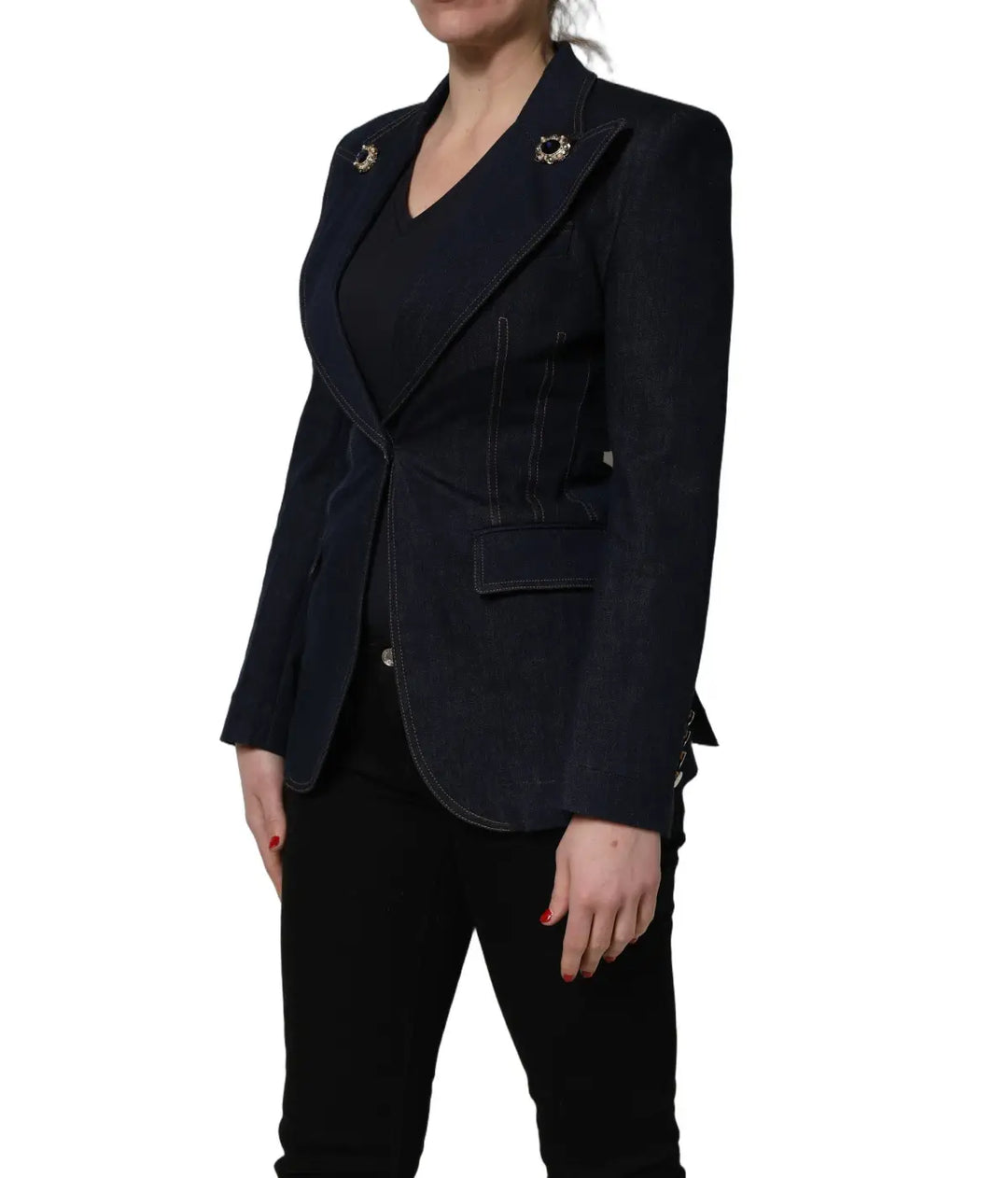 Dolce &amp; Gabbana Blue Single-Breasted Denim Blazer Jacket