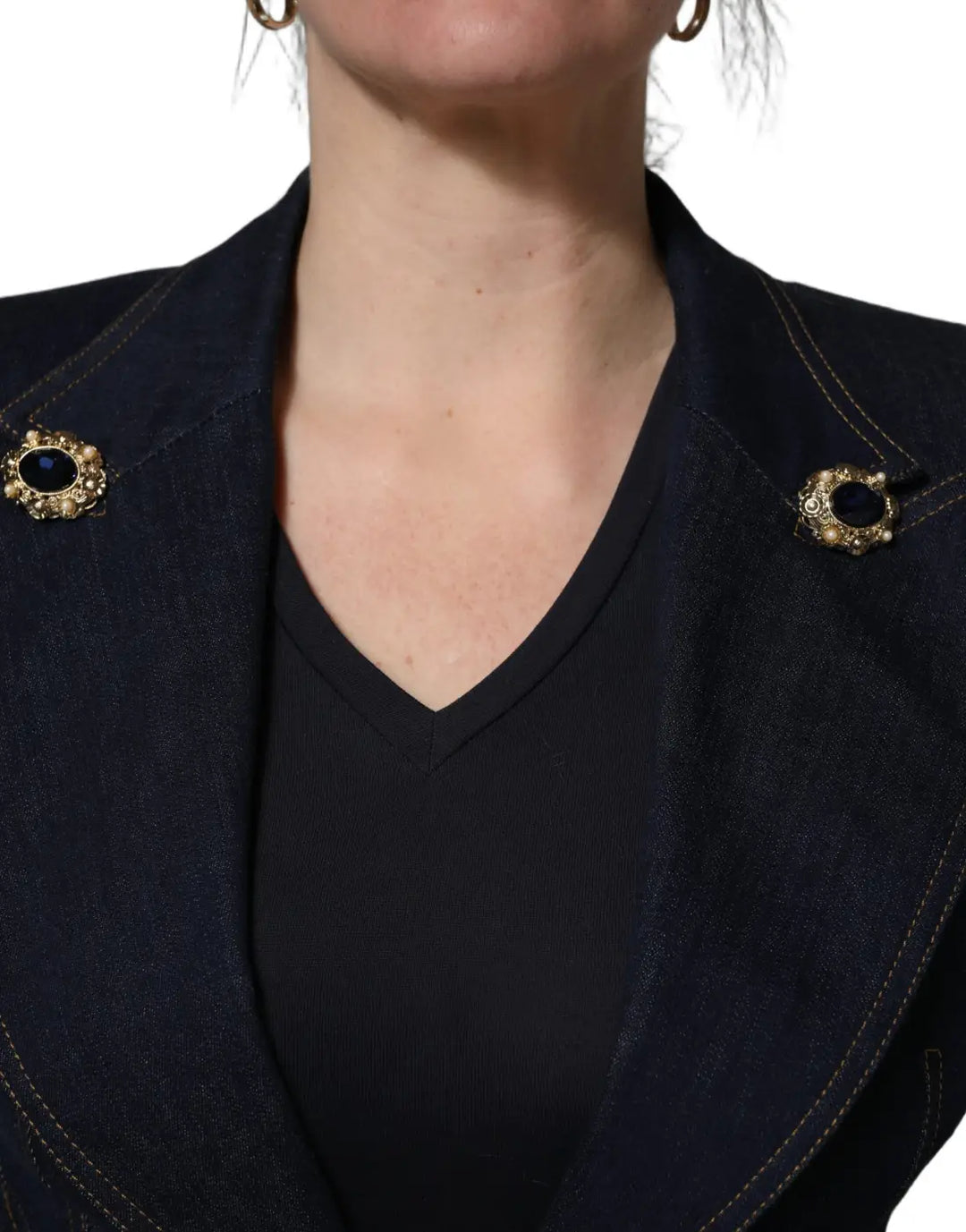 Dolce &amp; Gabbana Blue Single-Breasted Denim Blazer Jacket