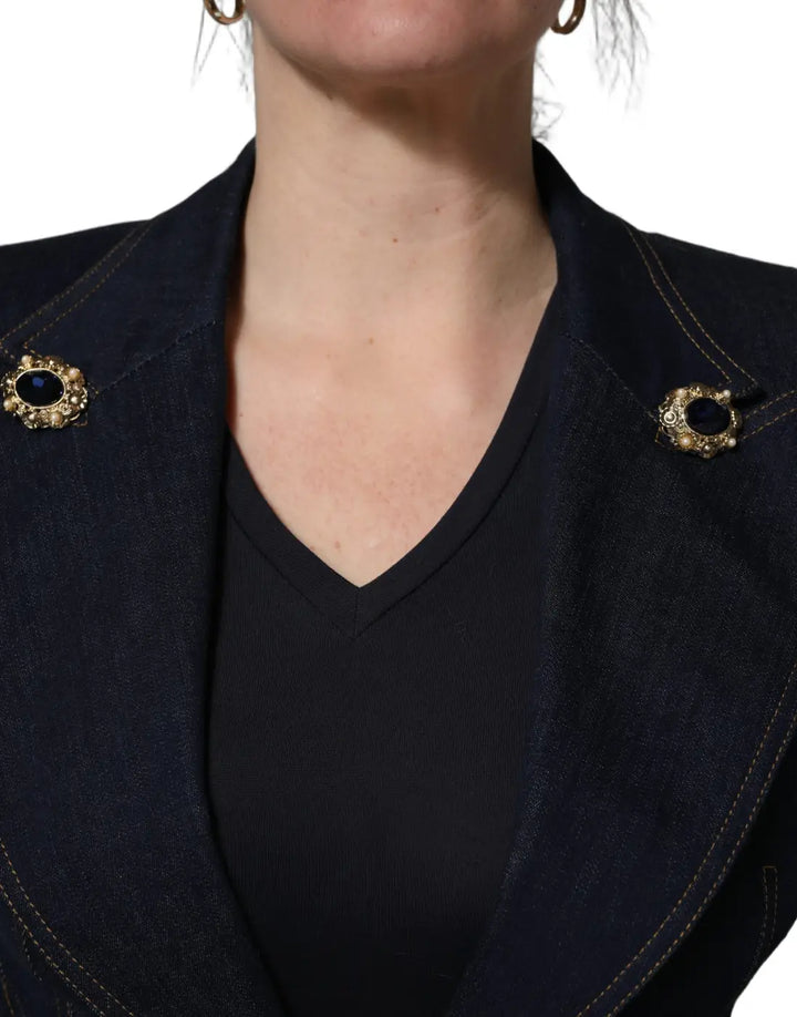 Dolce &amp; Gabbana Blue Single-Breasted Denim Blazer Jacket