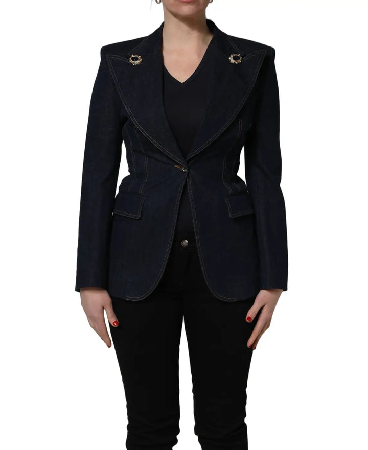 Dolce &amp; Gabbana Blue Single-Breasted Denim Blazer Jacket