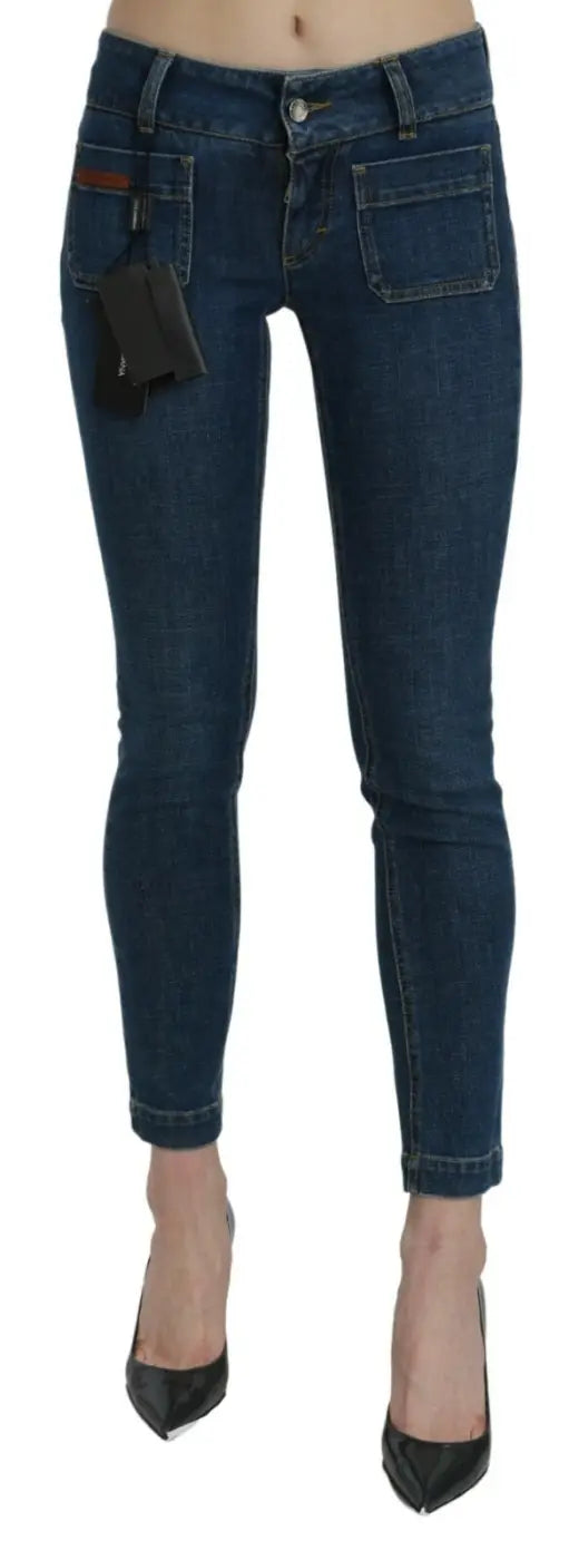 Dolce &amp; Gabbana Blue Slim Fit Cropped Mid Waist Denim Jeans