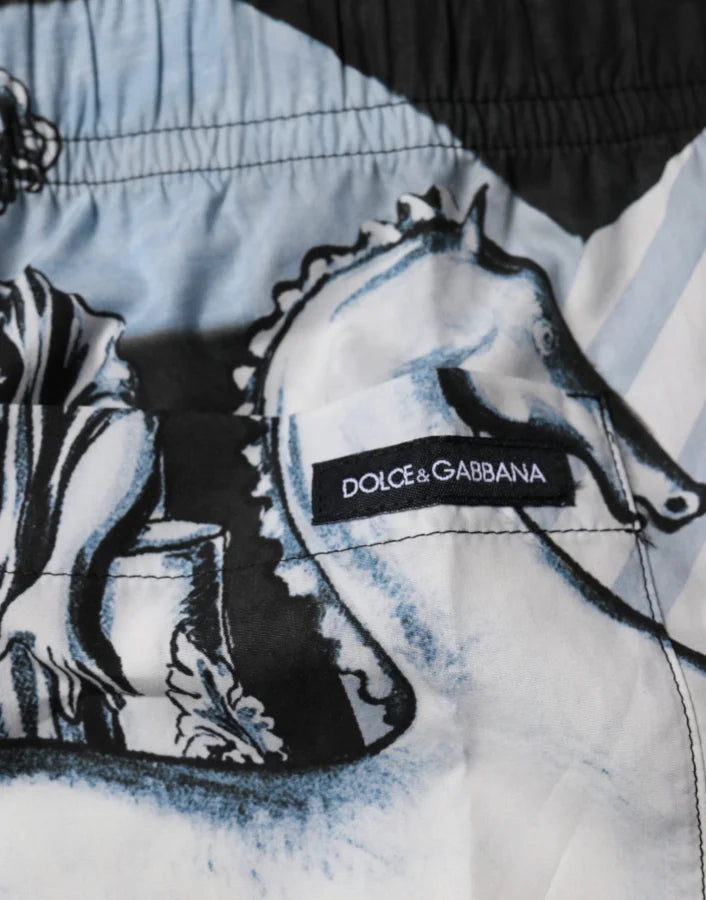 Dolce &amp; Gabbana Blue Statue Print Cotton Mens Shorts