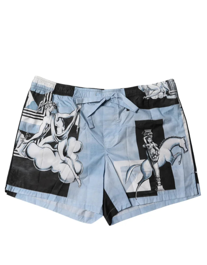 Dolce &amp; Gabbana Blue Statue Print Cotton Mens Shorts